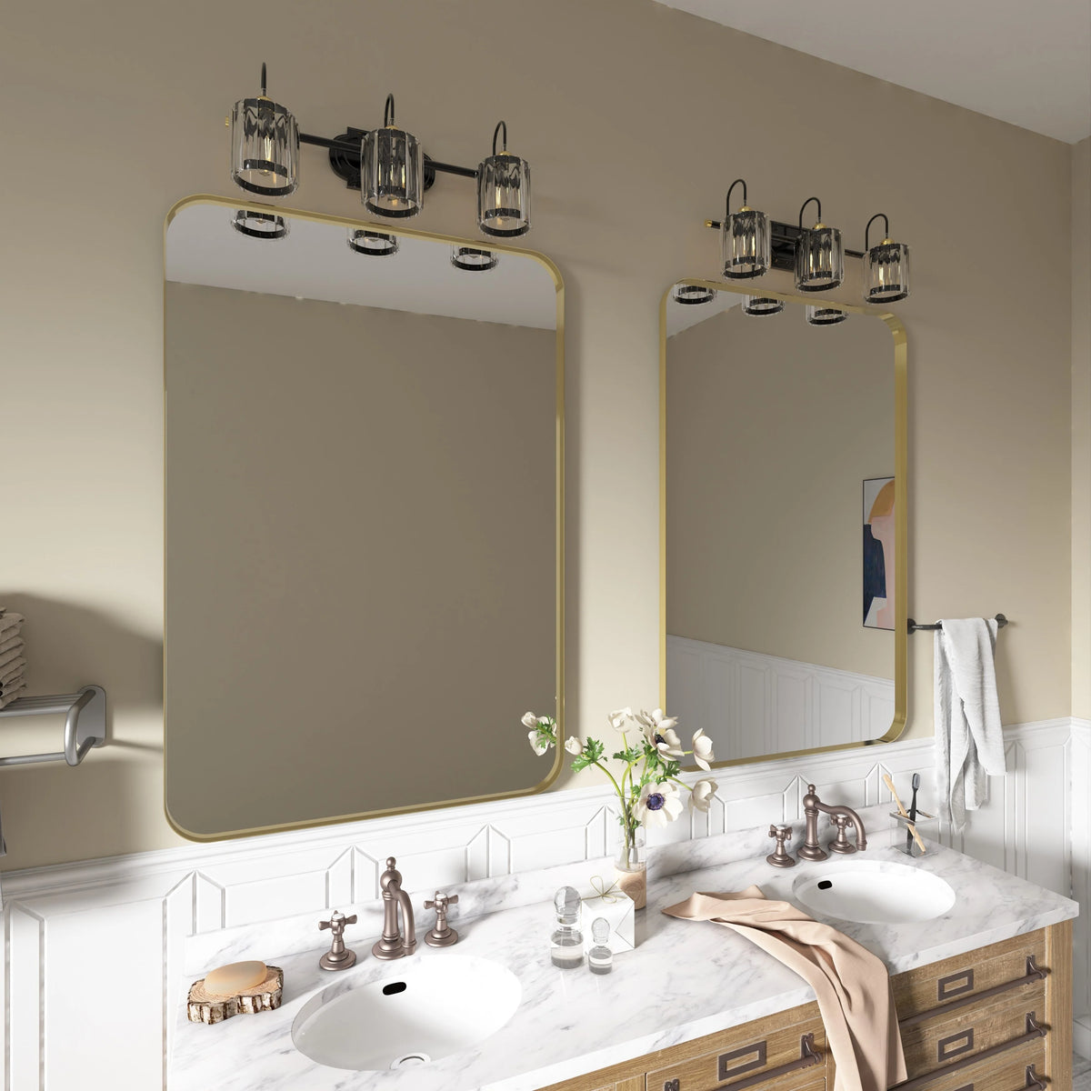 Aluminum Alloy Rounded Corner Vanity Mirror, Modern Wall Mounted Mirror for Bathroom, Bedroom and Home Decor