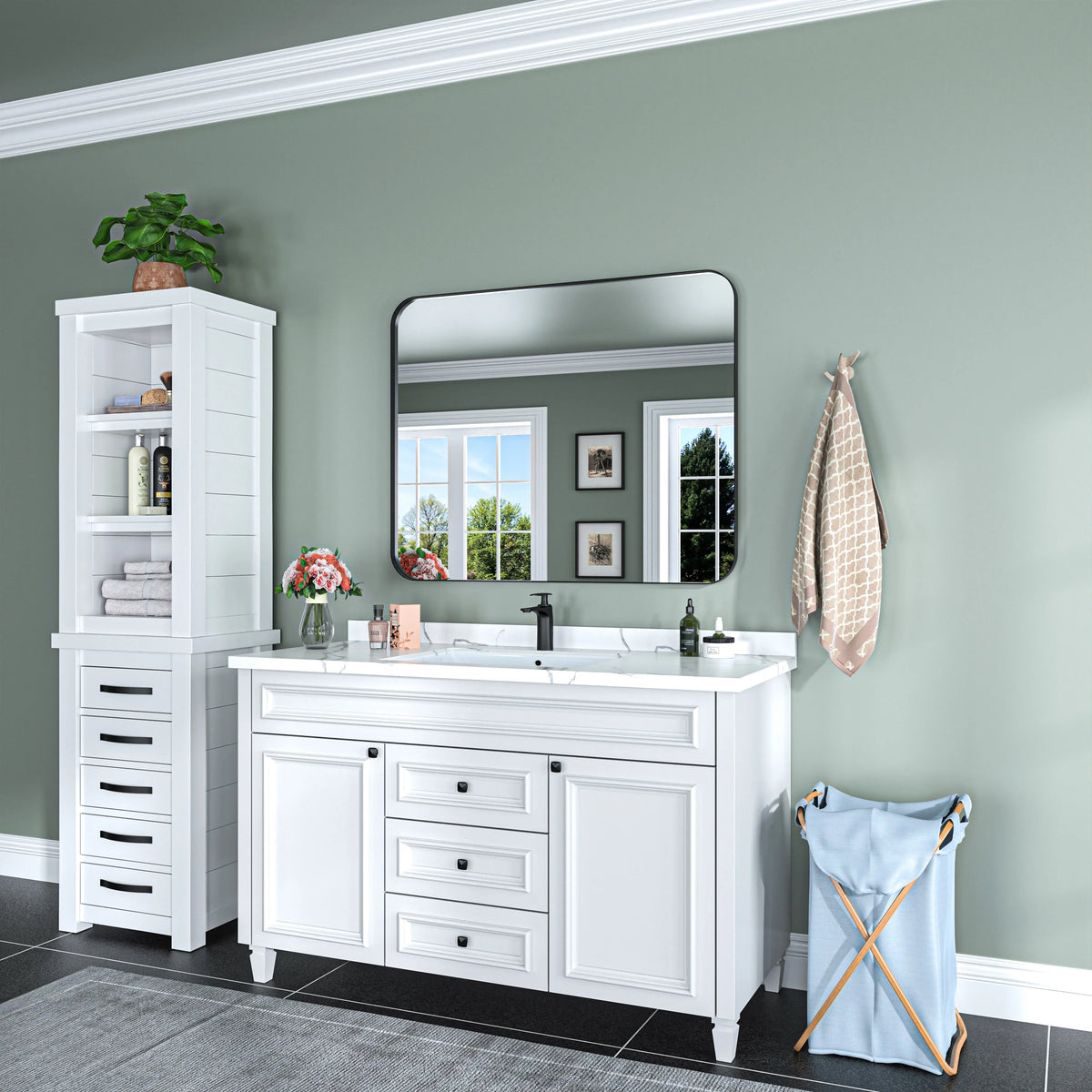 Aluminum Alloy Rounded Corner Vanity Mirror, Modern Wall Mounted Mirror for Bathroom, Bedroom and Home Decor