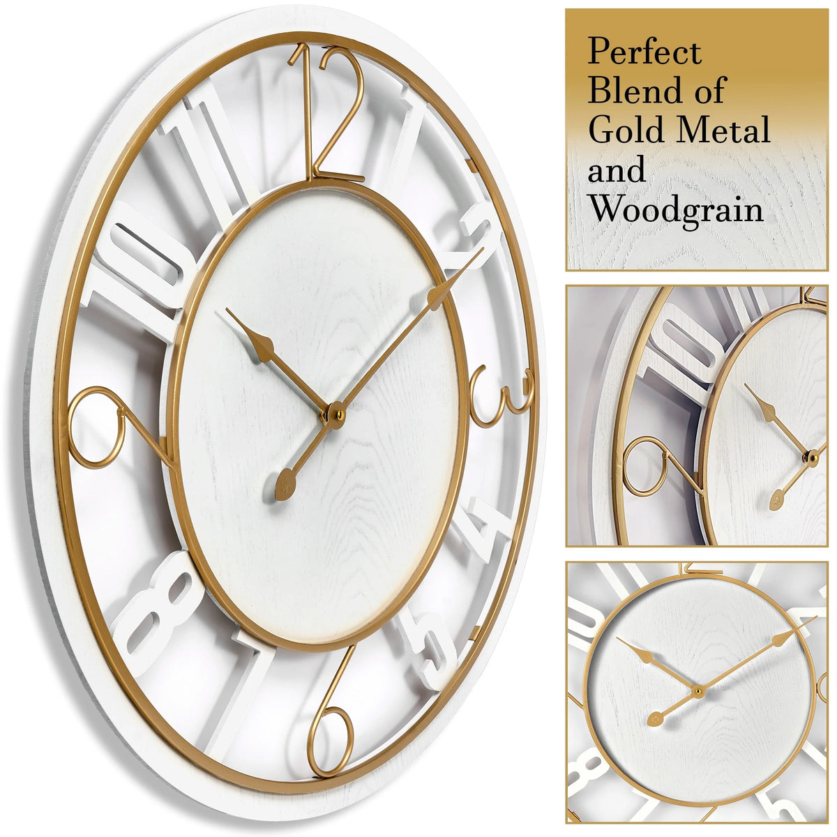 24 Inch Round Wooden Wall Clock, Modern Analog Clock with Numeral Design, Battery Operated