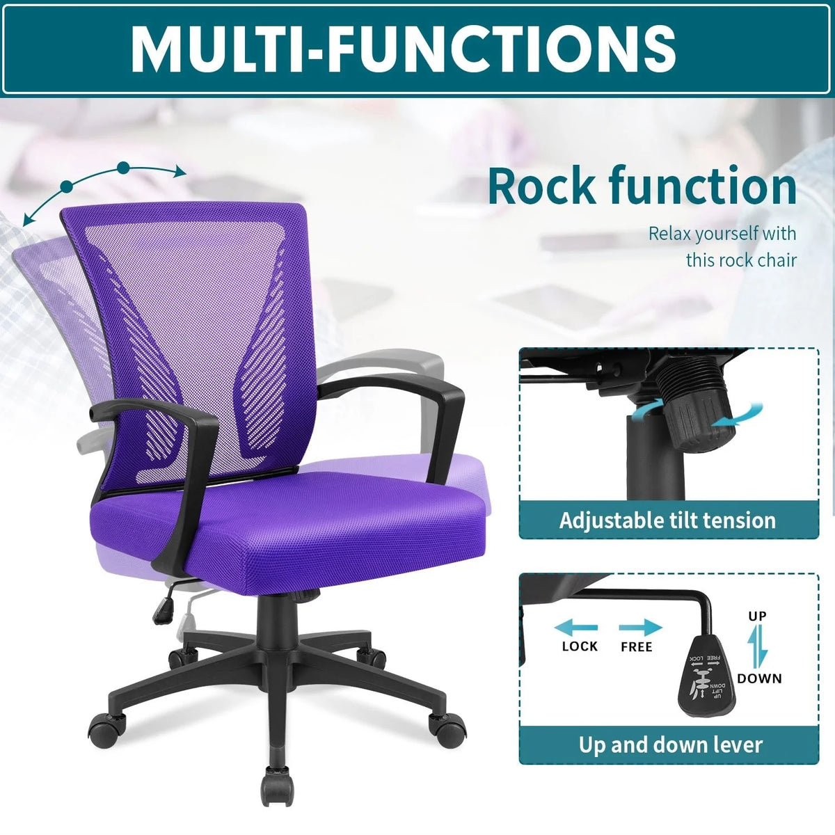 Ergonomic Mesh Office Chair with Lumbar Support, Breathable Computer Desk Chair