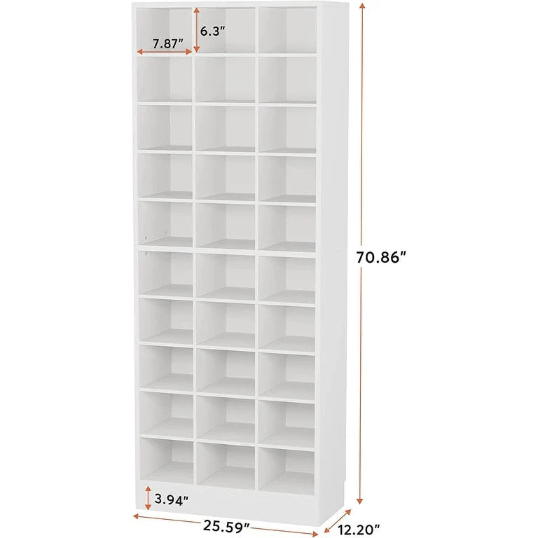 10-Tier Tall Shoe Cabinet, 30-Pair White Wood Shoe Storage Rack for Entryway and Closet
