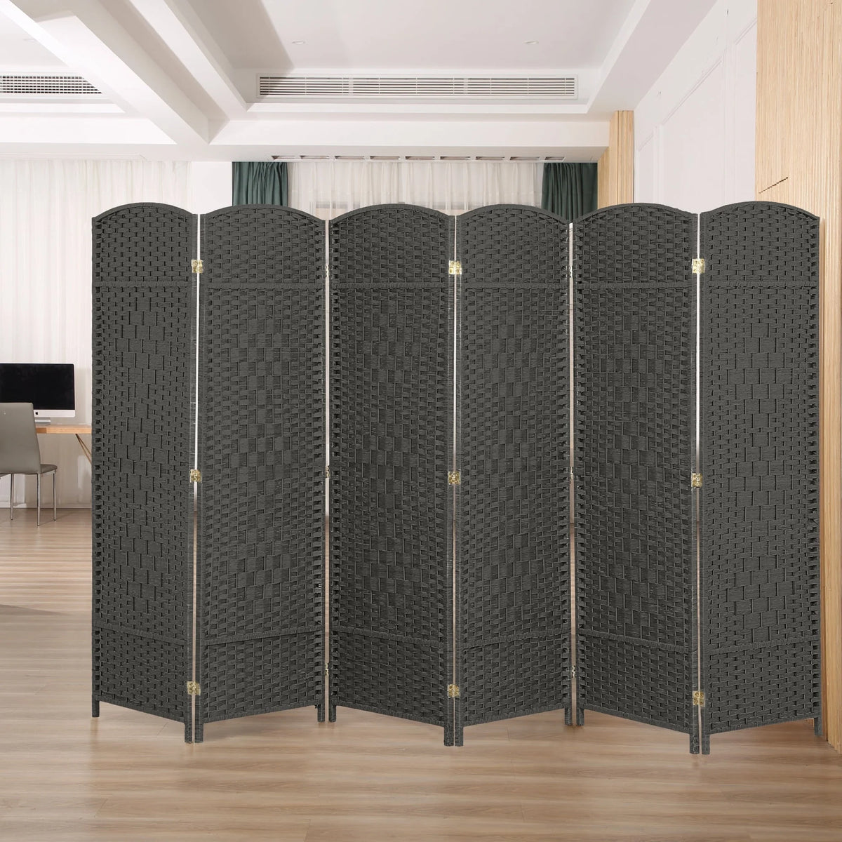 6 FT Tall Woven Fiber Room Divider, Freestanding Folding Privacy Screen