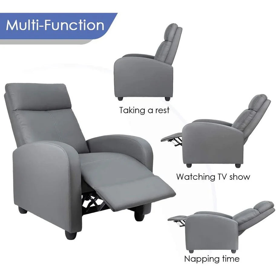 PU Leather Recliner Chair, Single Living Room Sofa Lounge Chair with Reclining Function