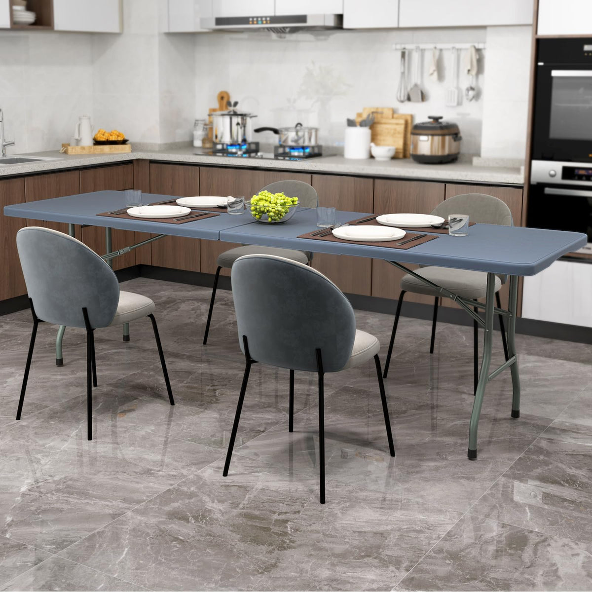 8FT Folding Table 350LBS �� Heavy Duty Plastic Table with HDPE Top & Handle