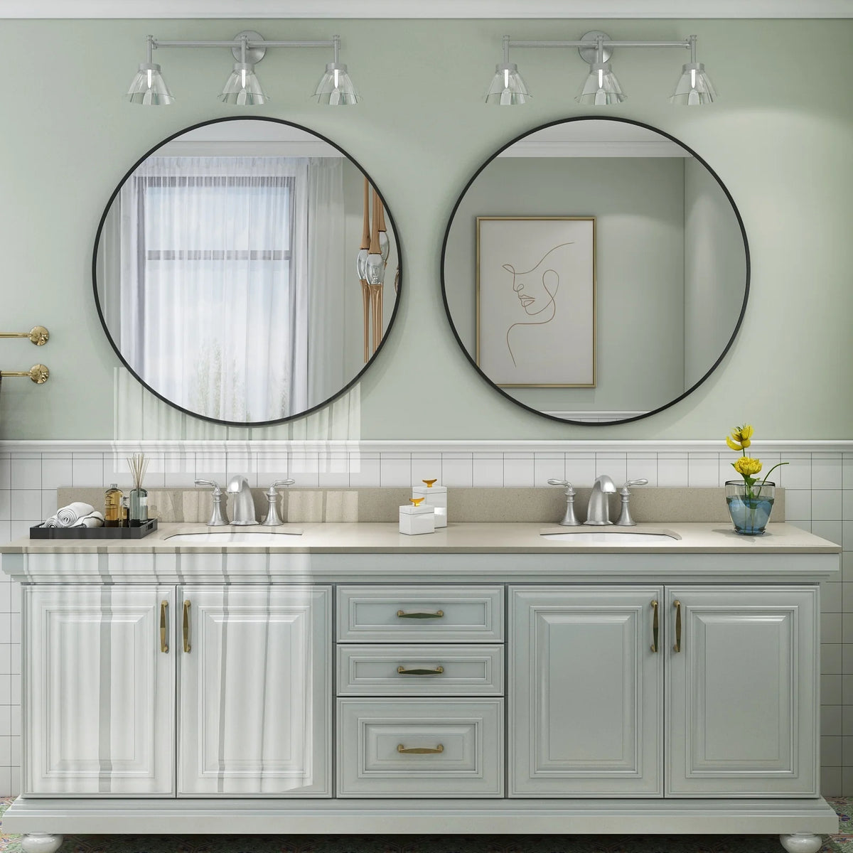 Round Metal Black Frame Bathroom Vanity Mirror, Wall Mounted Decorative Mirror