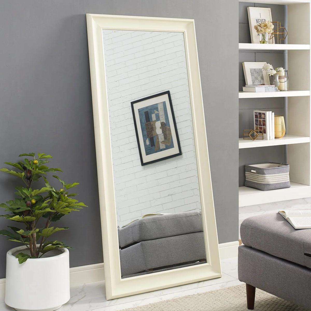 Tall Full Length Mirror, Oversized Rectangle Full Body Wall Mounted Mirror with Smooth Faux Wood Frame