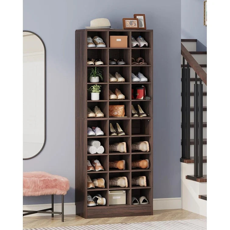 10-Tier Tall Shoe Cabinet, 30-Pair White Wood Shoe Storage Rack for Entryway and Closet