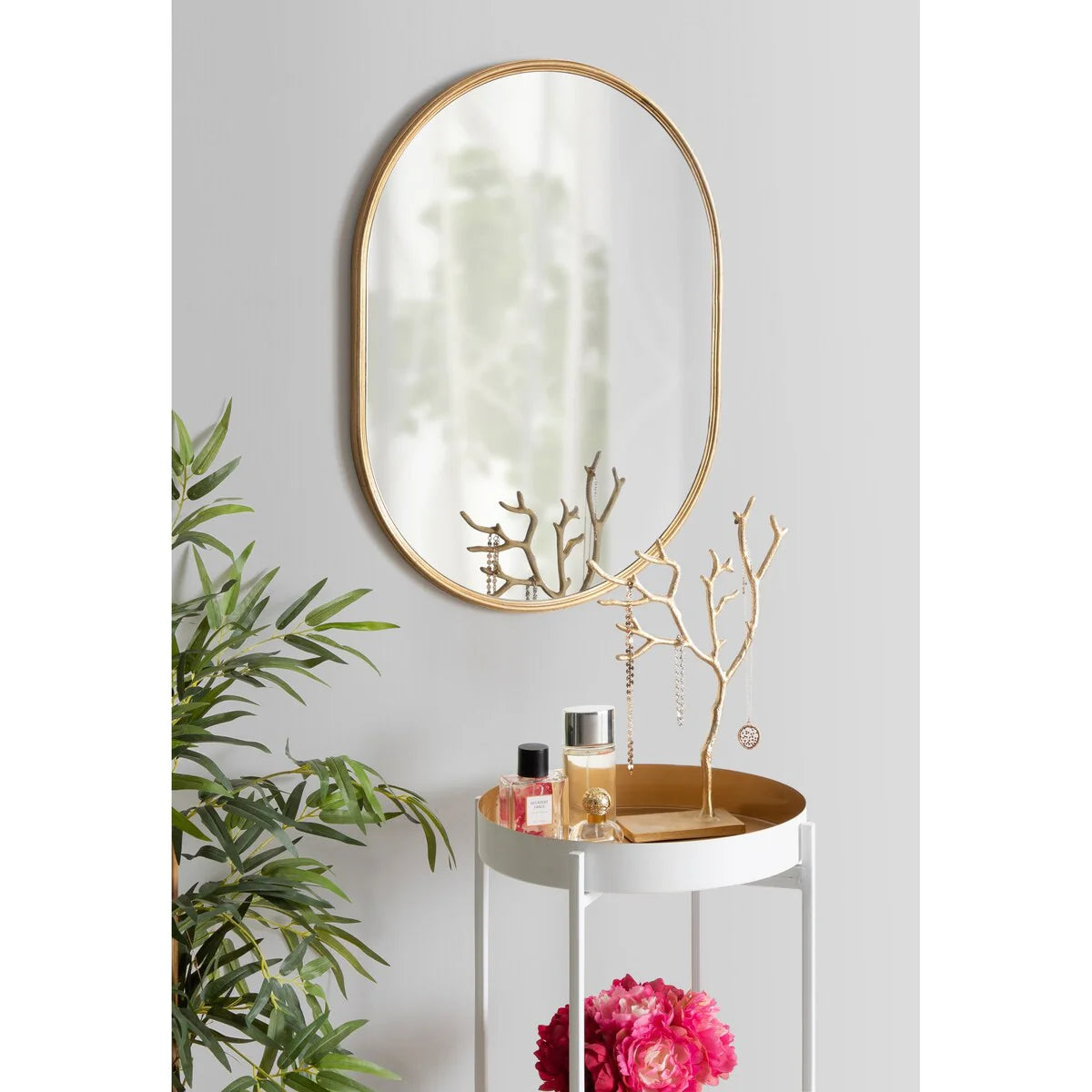 Modern Capsule Framed Wall Mirror, Decorative Oval Accent Mirror for Living Room, Bedroom and Entryway