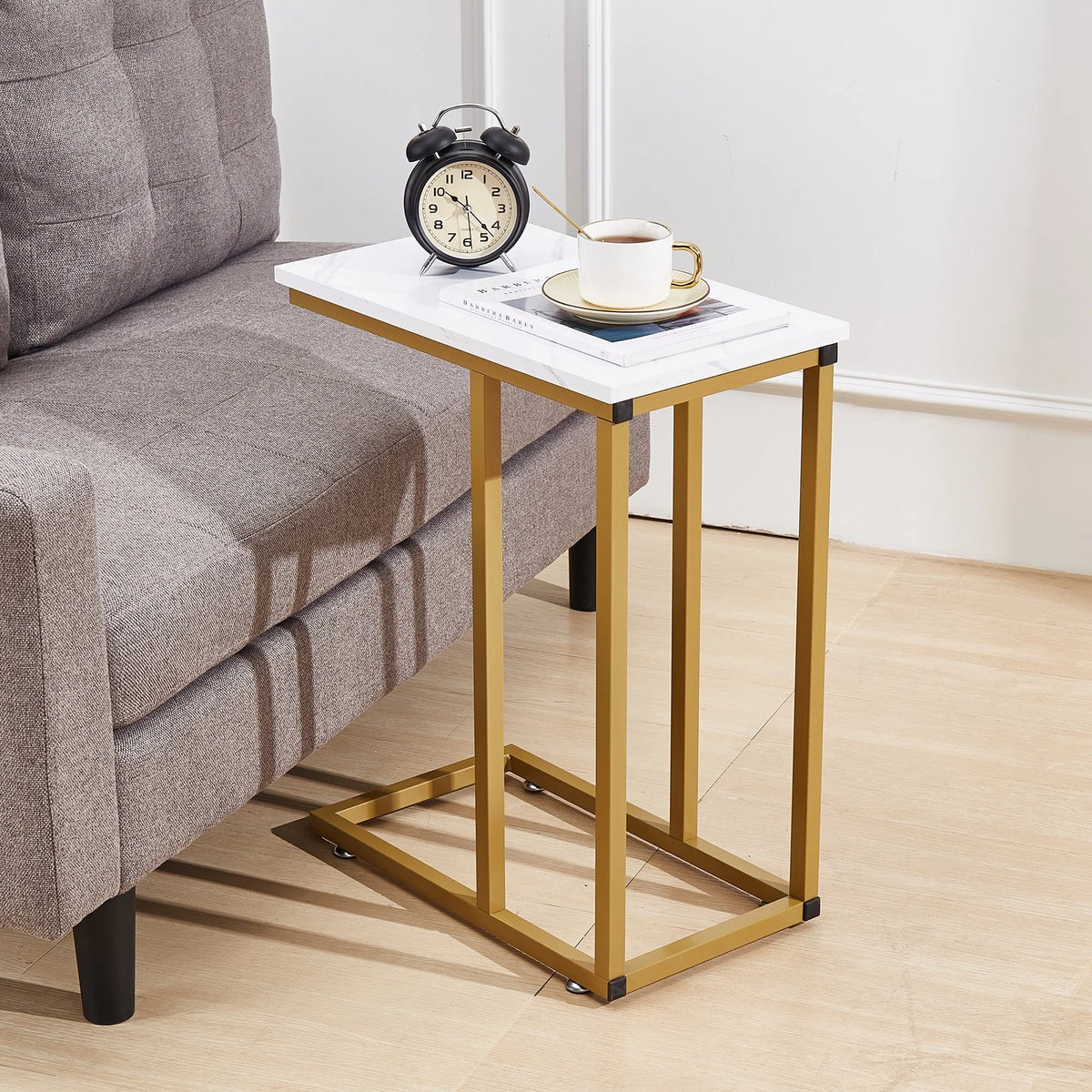 Set of 2 C-Shaped Sofa Side Tables, Small End Tables for Living Room, Bedside and TV Tray
