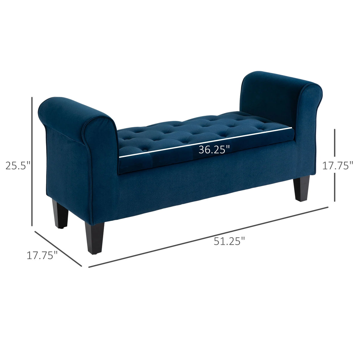 Button-Tufted Storage Ottoman Bench, Upholstered Bed Bench with Rolled Armrests for Bedroom, Living Room and Hallway