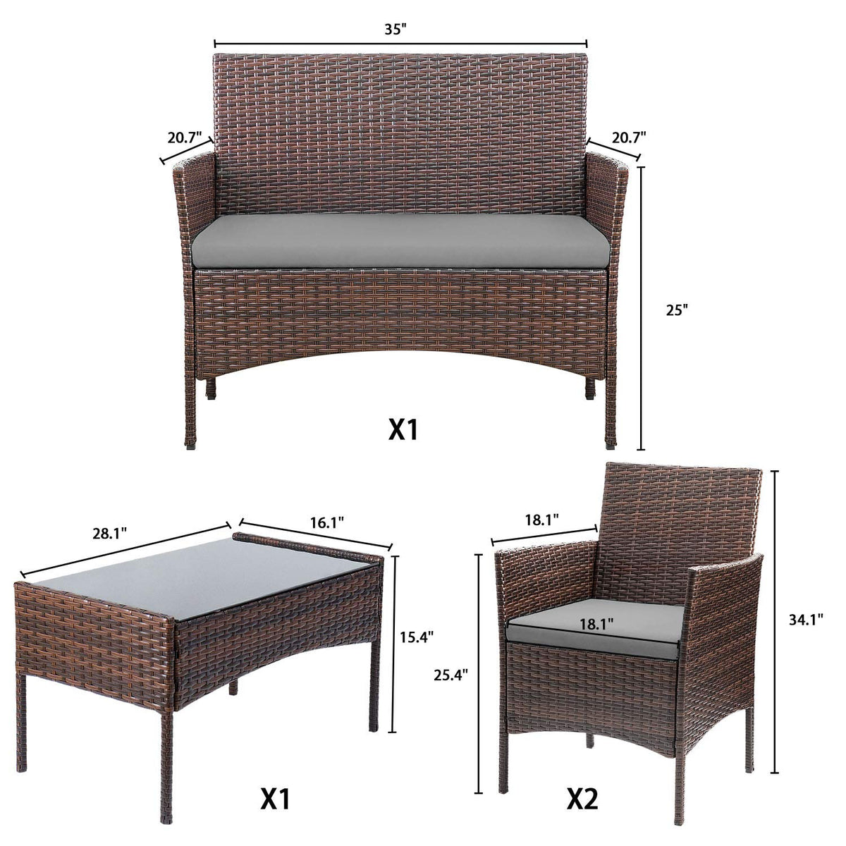 4-Piece Outdoor Patio Furniture Set, Rattan Wicker Chairs and Outdoor Seating Set
