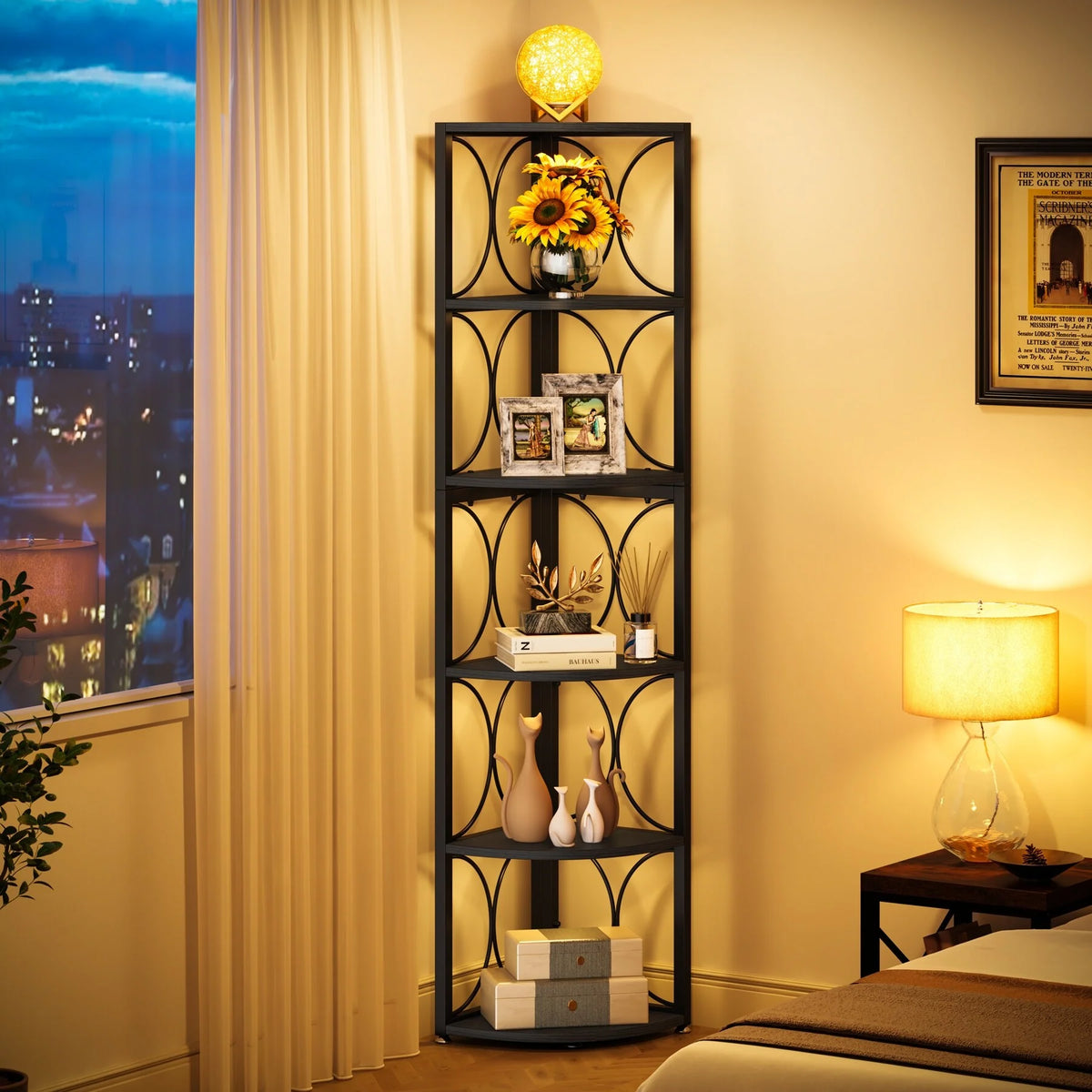67 Inch Tall Corner Shelf, Freestanding Corner Bookshelf and Storage Shelving Unit