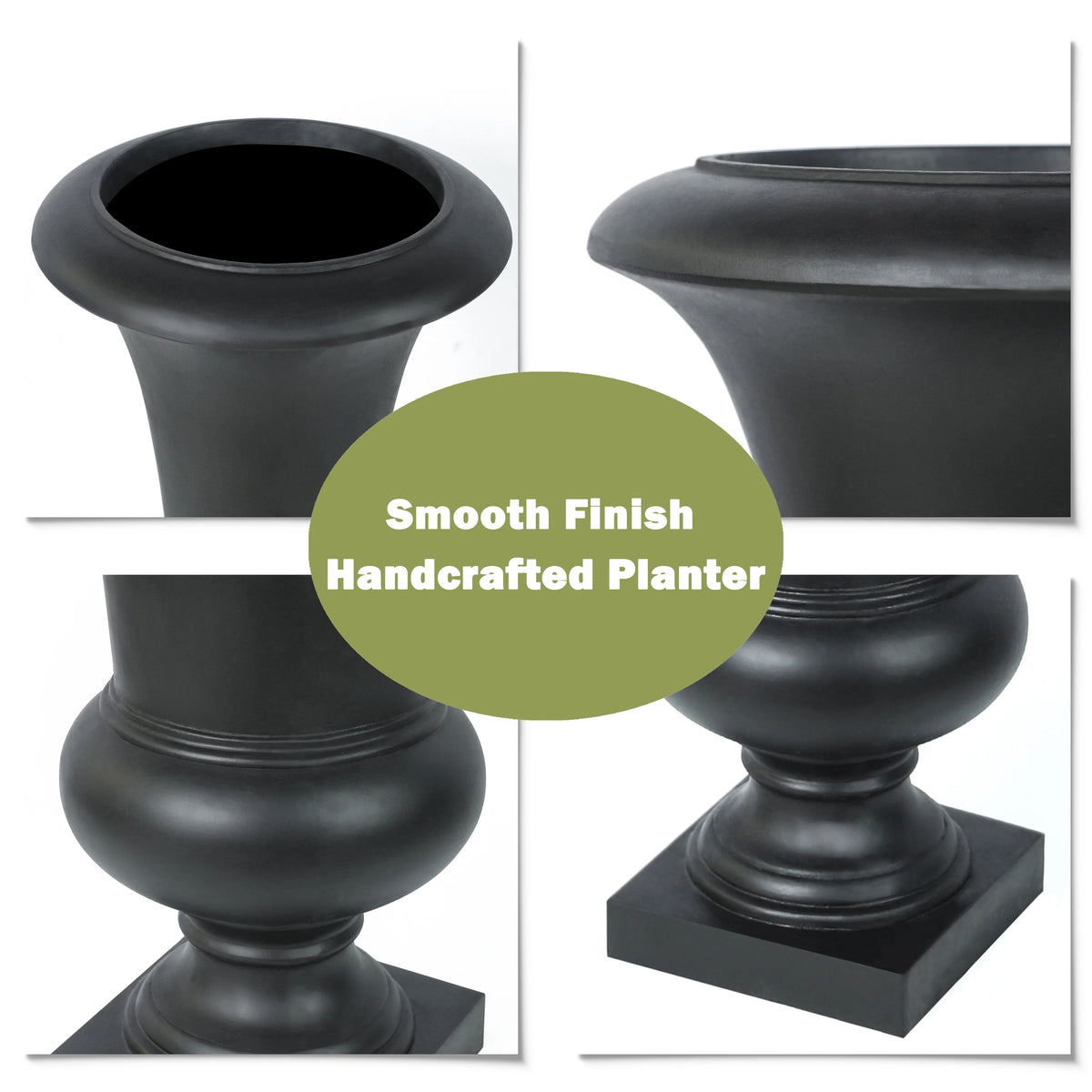 22.75" Tall Handmade Fiber Stone Urn Planter Pot, Decorative Outdoor Garden Flower Container for Patio and Home