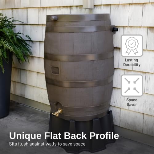 50 Gallon Rain Barrel with Brass Spigot, Large Outdoor Rainwater Collection and Storage Container for Garden