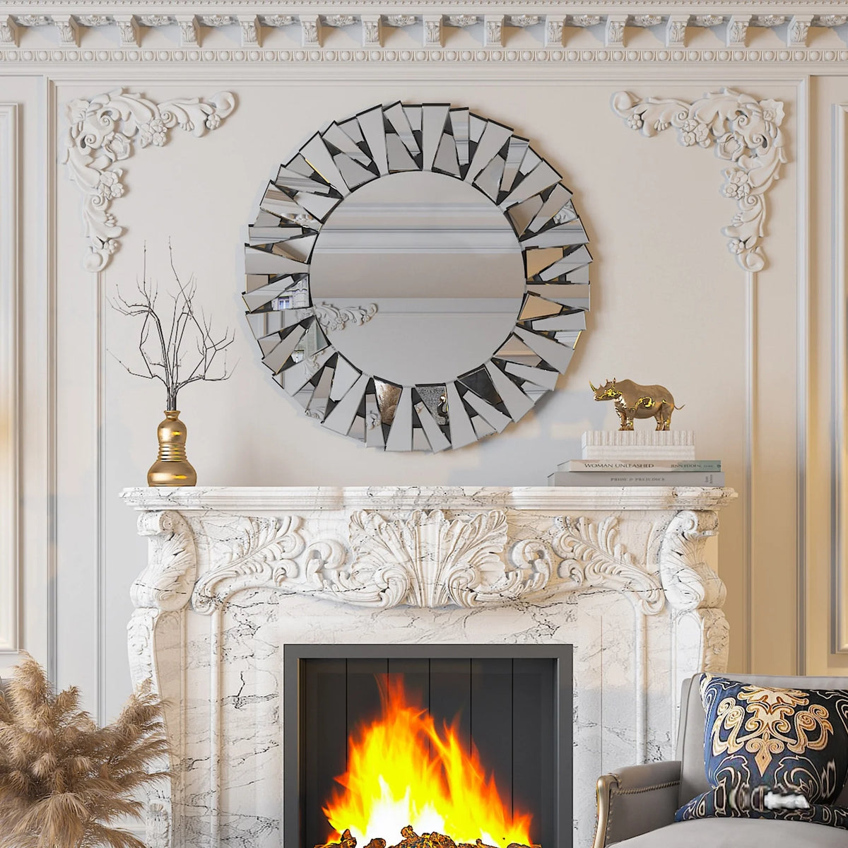 32 Inch Round Decorative Wall Mirror, Glass Accent Mirror for Home Decor