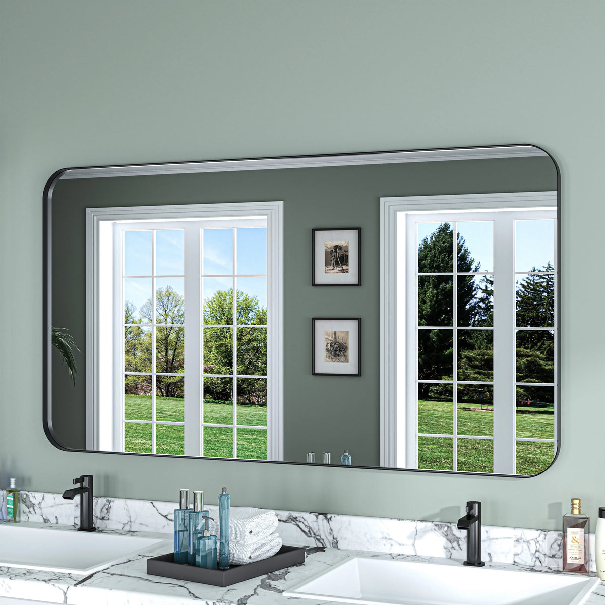 Aluminum Alloy Rounded Corner Vanity Mirror, Modern Wall Mounted Mirror for Bathroom, Bedroom and Home Decor