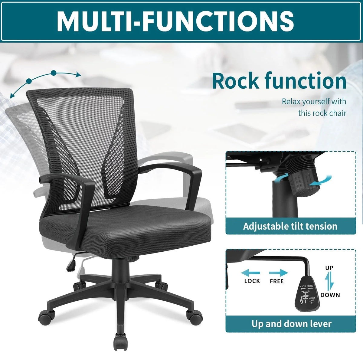 Ergonomic Mesh Office Chair with Lumbar Support, Breathable Computer Desk Chair