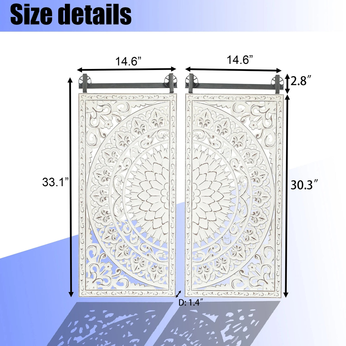 Set of 2 Distressed Ivory White Wood Flower Wall Art with Black Accents