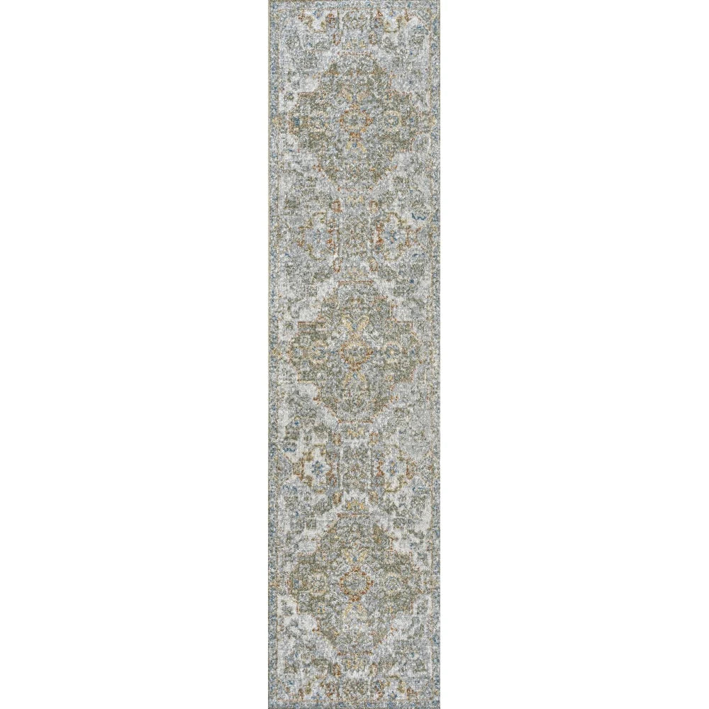 Bohemian Medallion Low-Pile Machine-Washable Area Rug, Cream and Terra