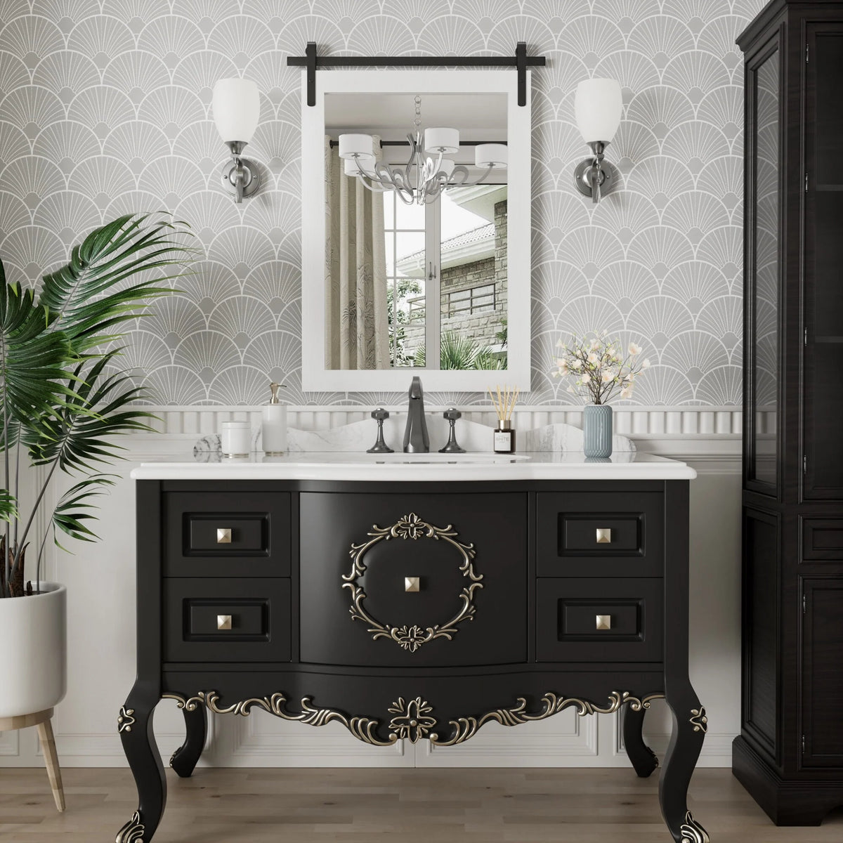 Modern Rectangular Wall Mirror with Wood Frame, Bathroom and Barn Door Mirror, Multiple Sizes