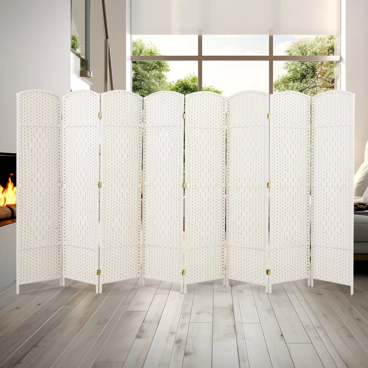 6 FT Tall Woven Fiber Room Divider, Freestanding Folding Privacy Screen
