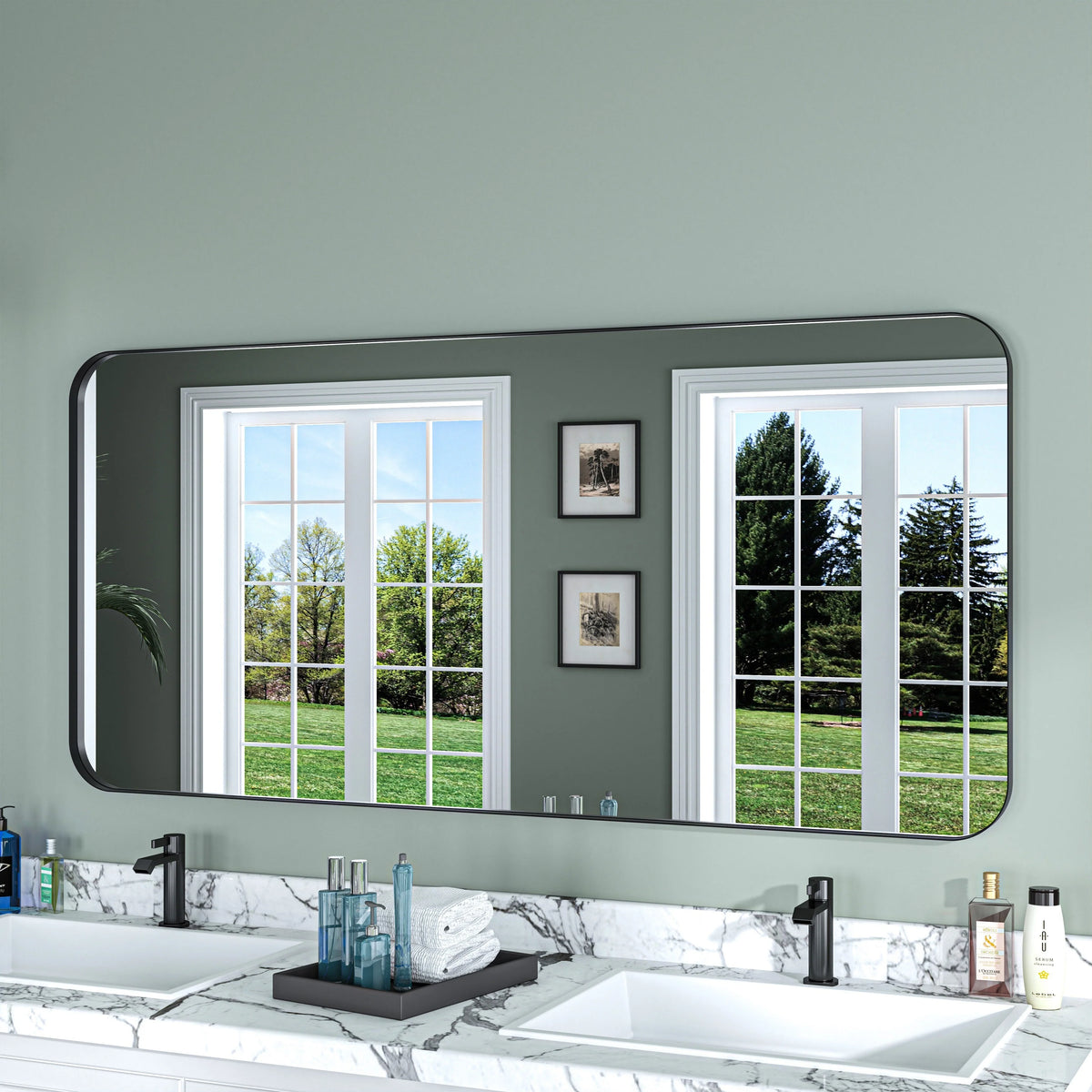 Aluminum Alloy Rounded Corner Vanity Mirror, Modern Wall Mounted Mirror for Bathroom, Bedroom and Home Decor