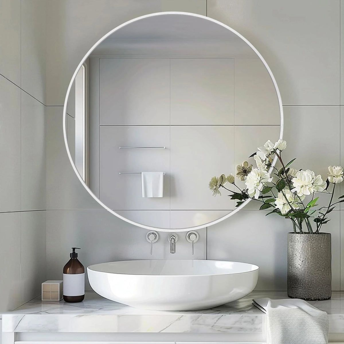 Modern Round Bathroom Vanity Mirror, Wall Mounted Circular Mirror for Bathroom, Bedroom and Home Decor