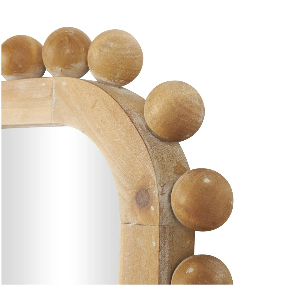 Brown Wood Wall Mirror with Beaded Frame, Rustic Decorative Mirror for Home