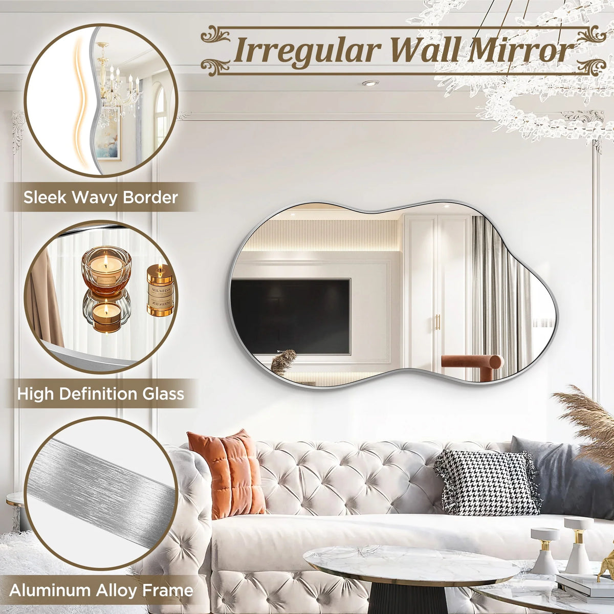 Asymmetrical Irregular Wall Mirror, Modern Decorative Accent Mirror for Living Room, Bedroom and Entryway