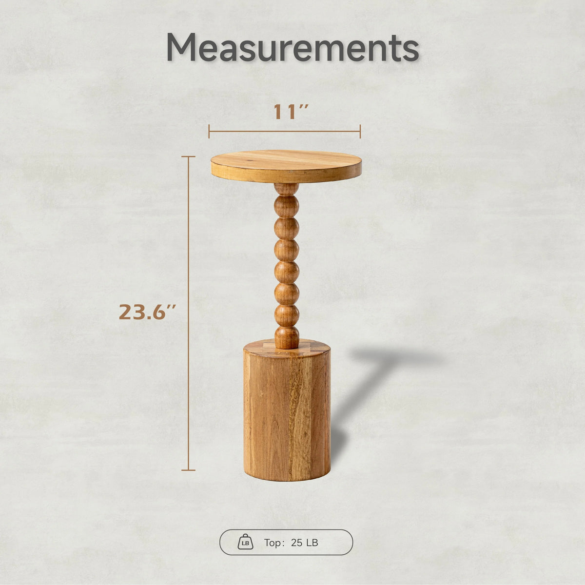 Wood Pedestal End Table, Round Martini Drink Table for Small Spaces, Living Room and Bedroom