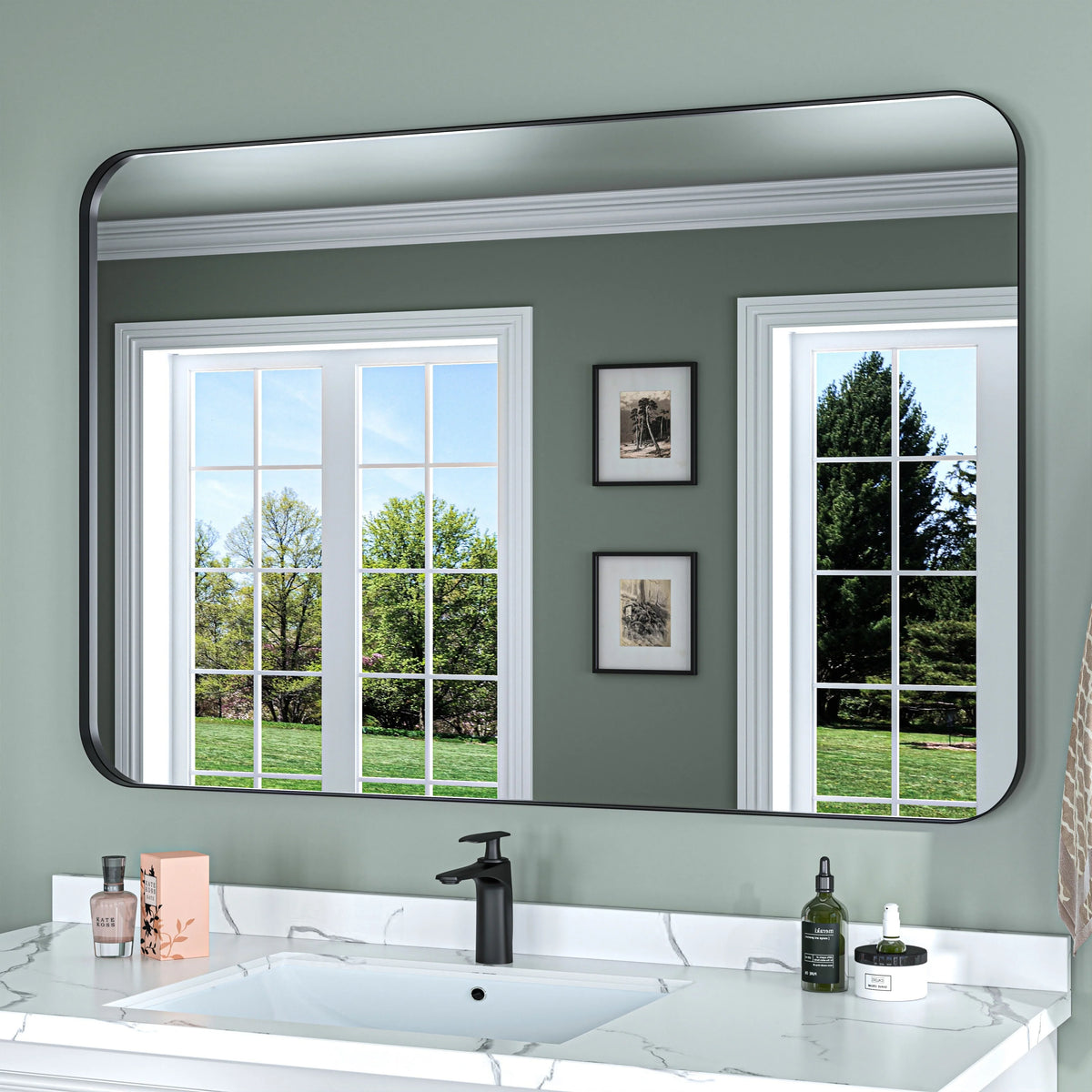 Aluminum Alloy Rounded Corner Vanity Mirror, Modern Wall Mounted Mirror for Bathroom, Bedroom and Home Decor