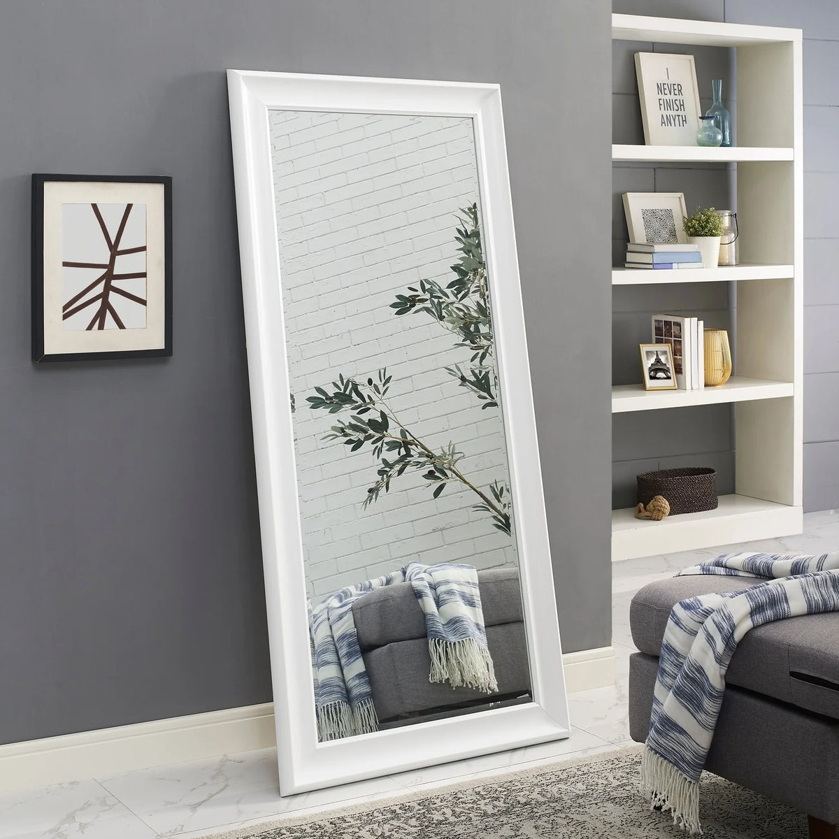 Tall Full Length Mirror, Oversized Rectangle Full Body Wall Mounted Mirror with Smooth Faux Wood Frame