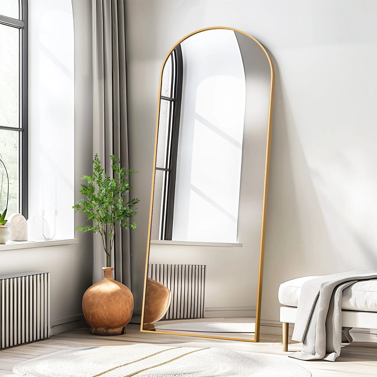 Arched Full Length Floor Mirror, Large Full Body Standing and Wall Mounted Mirror for Bedroom, Living Room and Home Decor
