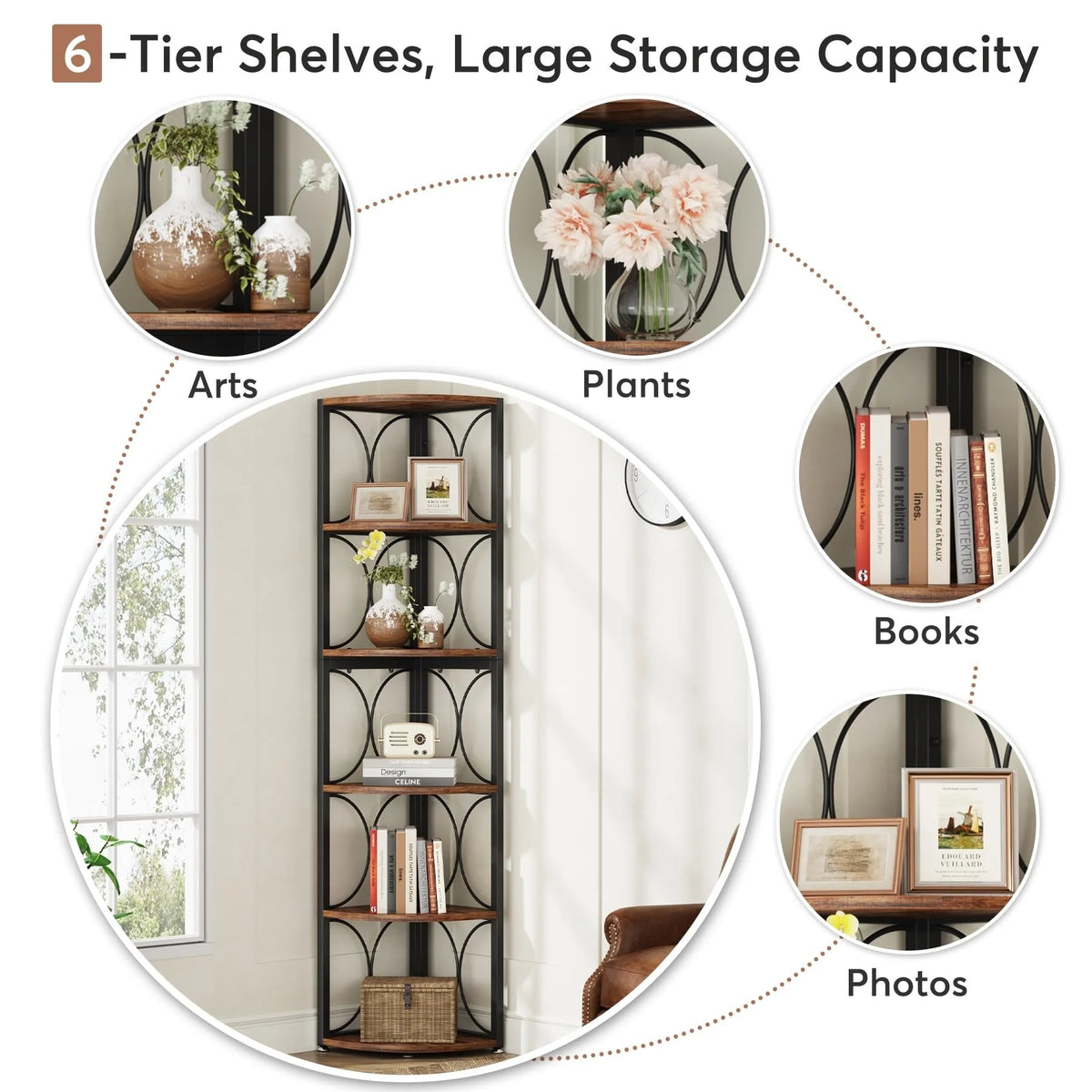 67 Inch Tall Corner Shelf, Freestanding Corner Bookshelf and Storage Shelving Unit