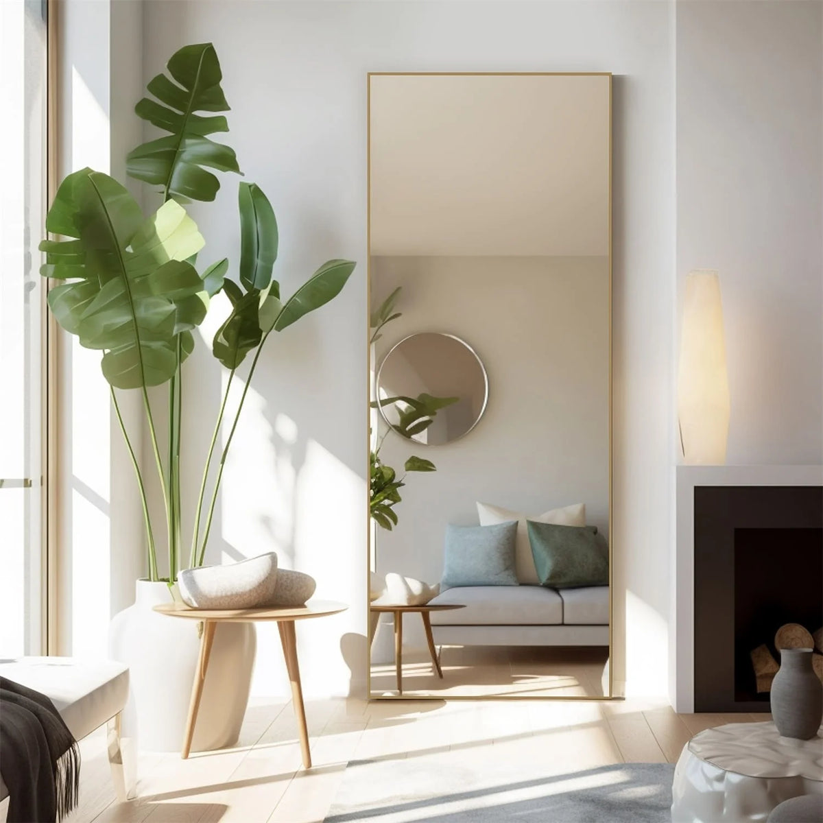 Full Length Mirror with Stand, Aluminum Alloy Frame Full Body Floor Mirror for Bedroom and Cloakroom