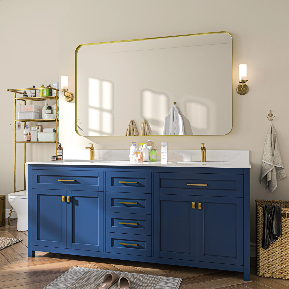 Aluminum Alloy Rounded Corner Vanity Mirror, Modern Wall Mounted Mirror for Bathroom, Bedroom and Home Decor