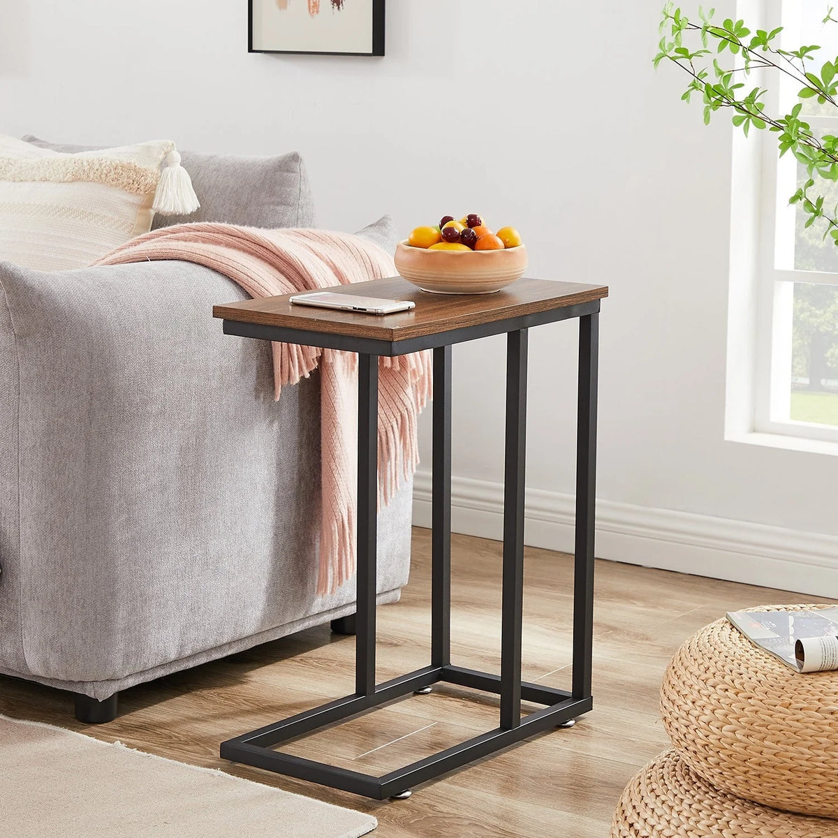 Set of 2 C-Shaped Sofa Side Tables, Small End Tables for Living Room, Bedside and TV Tray
