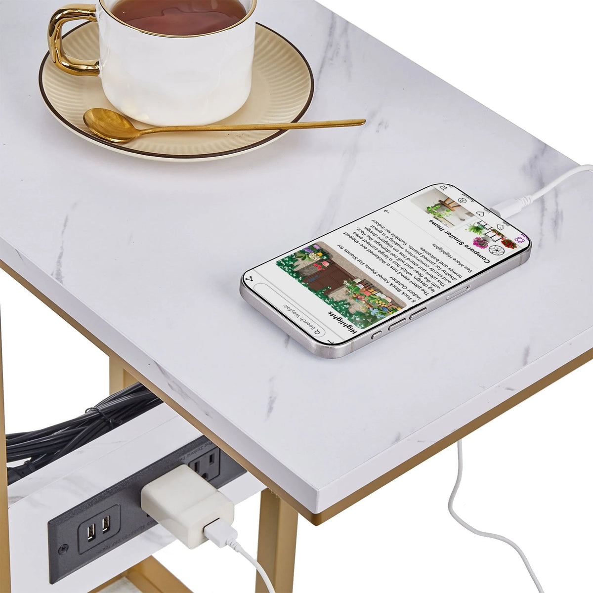 Set of 2 C-Shaped Sofa Side Tables, Small End Tables for Living Room, Bedside and TV Tray