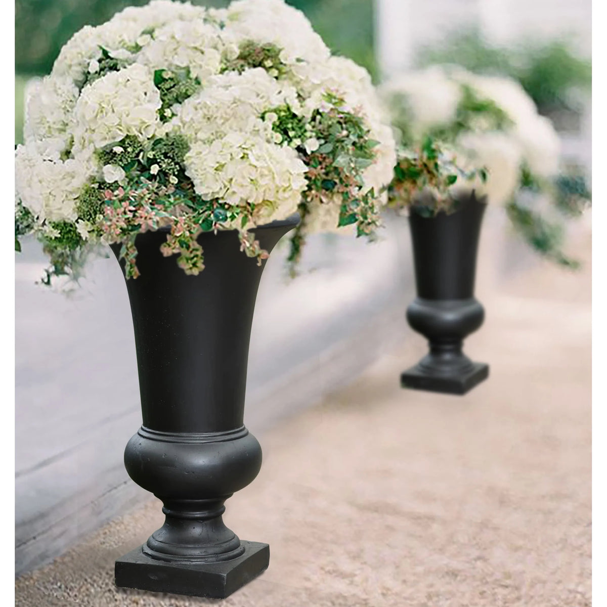 22.75" Tall Handmade Fiber Stone Urn Planter Pot, Decorative Outdoor Garden Flower Container for Patio and Home