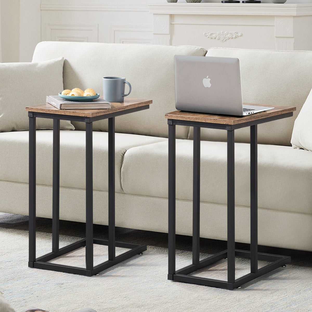 Set of 2 C-Shaped Sofa Side Tables, Small End Tables for Living Room, Bedside and TV Tray
