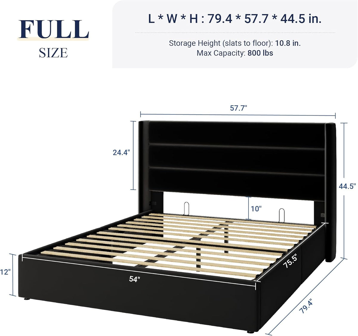 Queen Size Lift Up Storage Bed with Wingback Headboard, Upholstered Platform Bed Frame with Hidden Storage