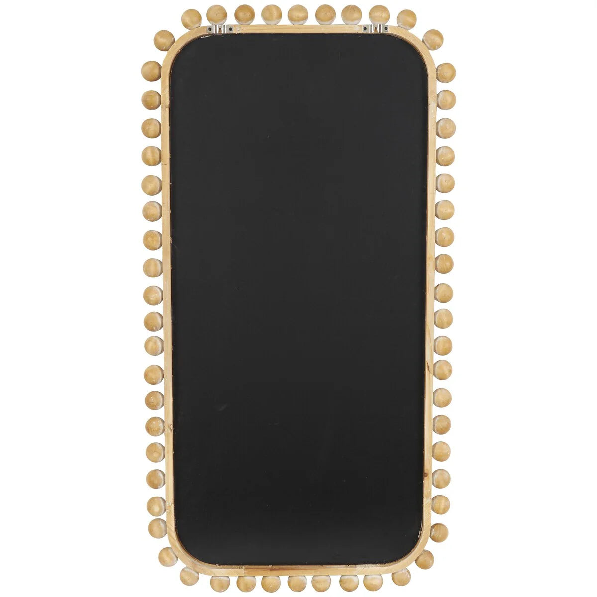 Brown Wood Wall Mirror with Beaded Frame, Rustic Decorative Mirror for Home