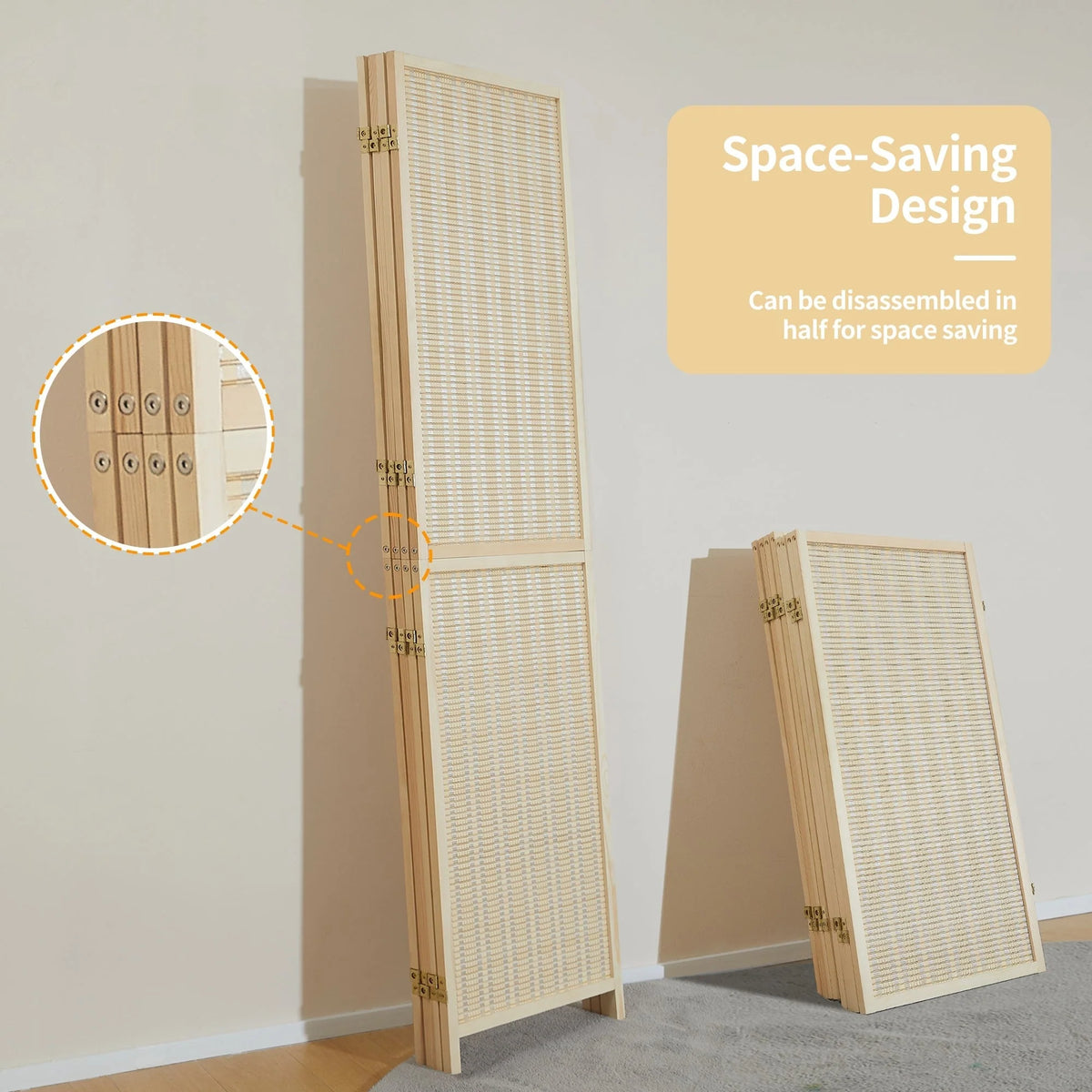 4-Panel Bamboo Folding Partition Screen 6FT Detachable Room Divider