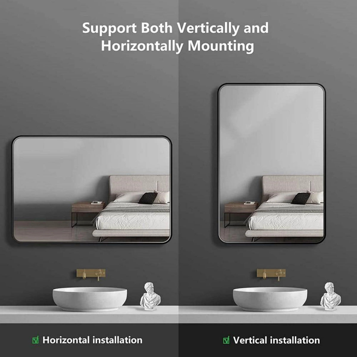 Aluminum Alloy Rounded Corner Vanity Mirror, Modern Wall Mounted Mirror for Bathroom, Bedroom and Home Decor