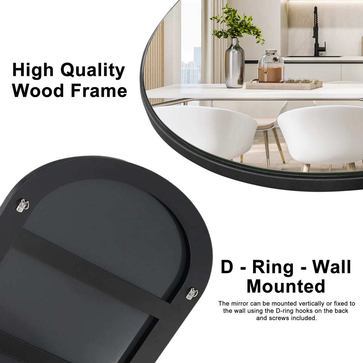 Arched Full Length Wood Floor Mirror, Full Body Standing and Wall Mounted Mirror for Bedroom, Living Room and Home Decor