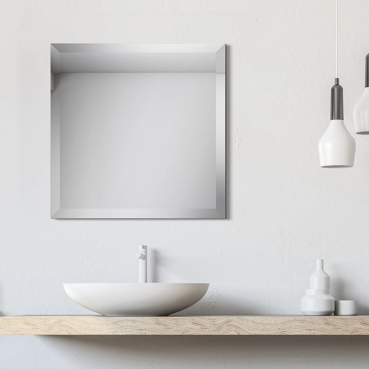 Frameless Beveled Prism Wall Mirror, Clear Square or Rectangular Decorative Mirror for Bathroom, Bedroom and Home Decor