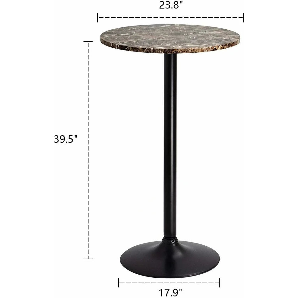 Round Bistro Pub Table, Bar Height Cocktail Table with Metal Base and MDF Top, 23.8 Inch