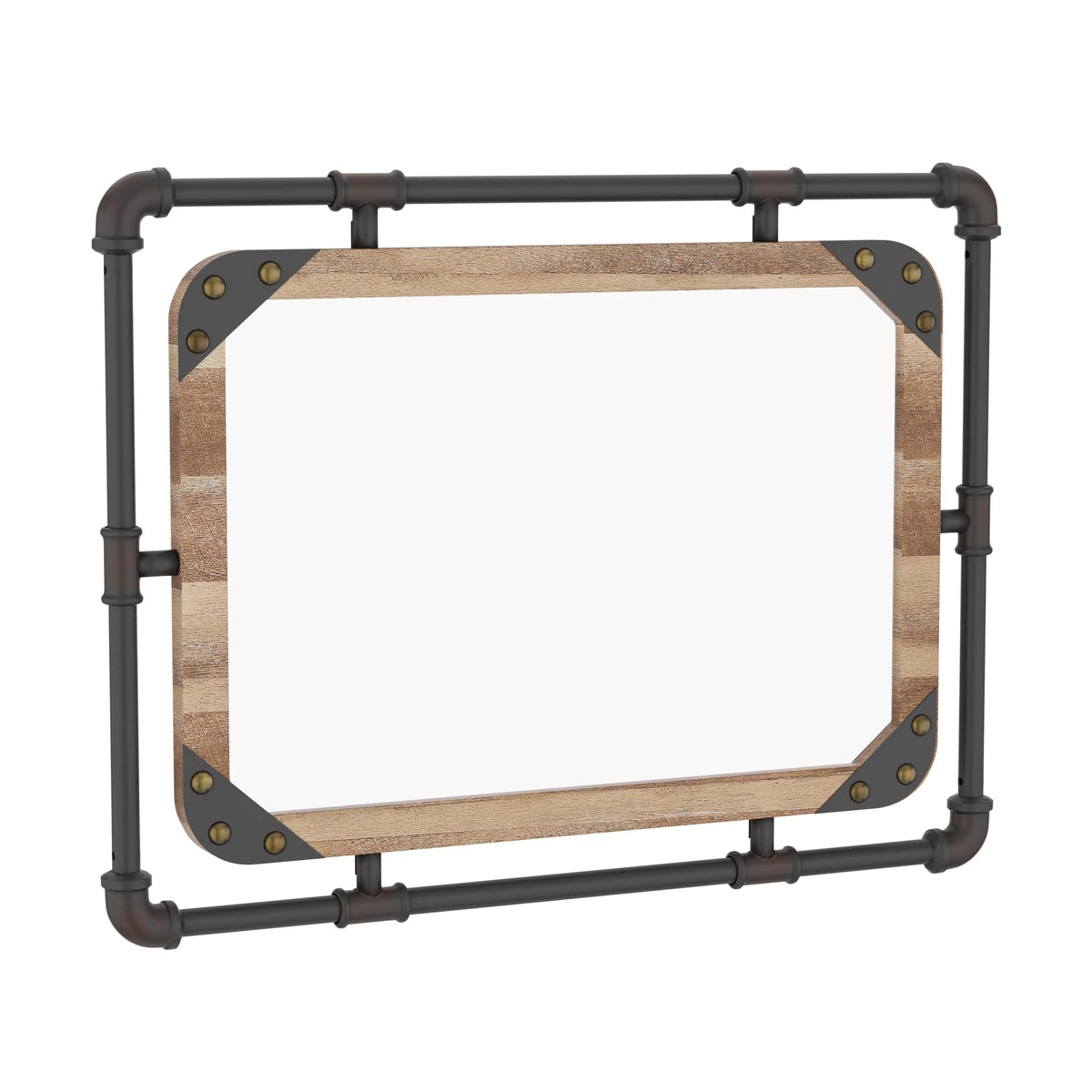 31 Inch Industrial Metal Floating Wall Mirror, Modern Decorative Wall Mirror