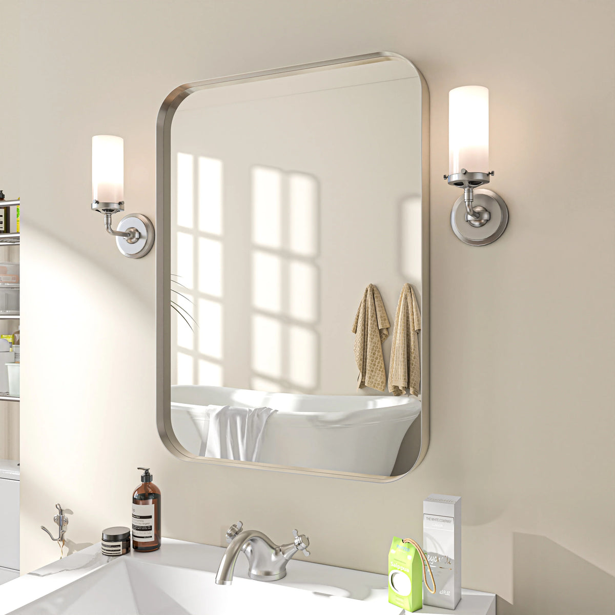 Aluminum Alloy Rounded Corner Vanity Mirror, Modern Wall Mounted Mirror for Bathroom, Bedroom and Home Decor