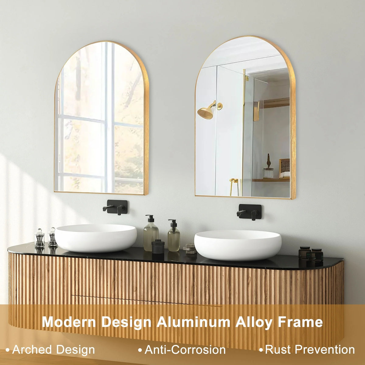 Modern Arch Aluminum Bathroom Wall Mirror, Wall Mounted Vanity Mirror for Bathroom, Bedroom and Home Decor